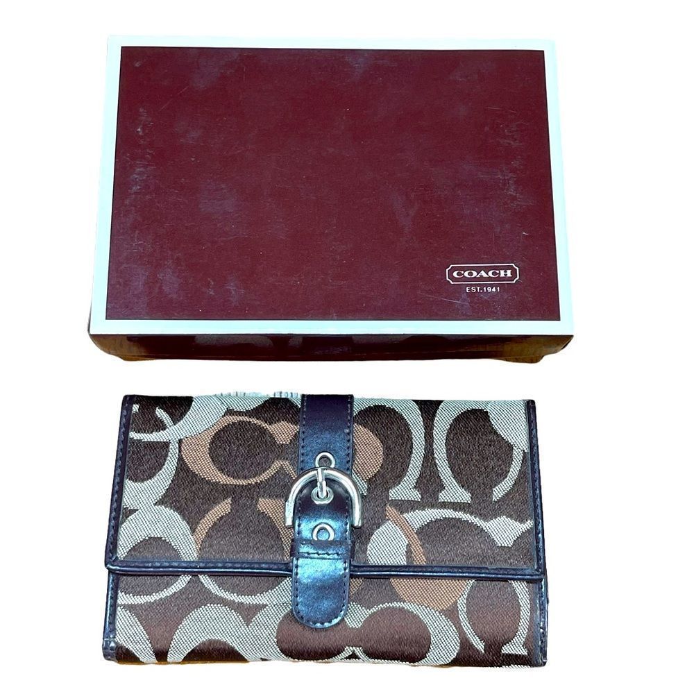 Vintage Coach Signature Trifold Wallet Brown With Box